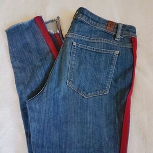 Vera Wang Blue Denim Ankle Jeans with Red Side Stripe